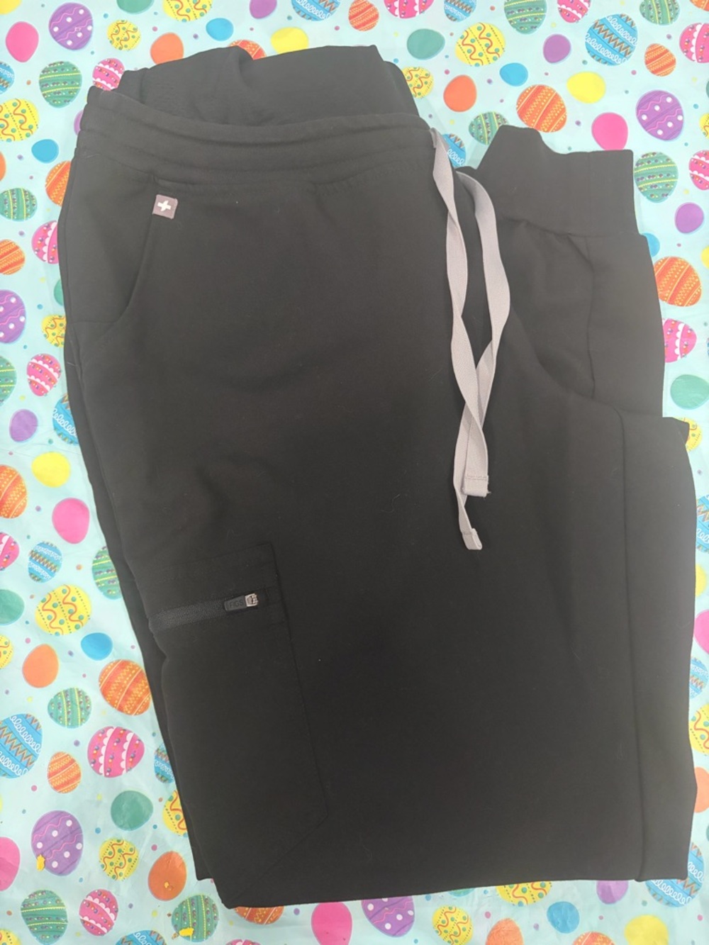 Figs MATERNITY Black Scrub Jogger Pants with Gray Drawstring